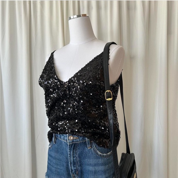 J.Crew Collection Black V-neck Camisole in sequin size XS - Picture 1 of 9